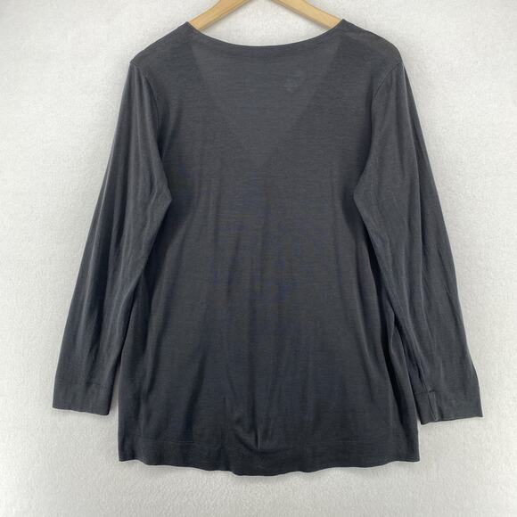 EILEEN FISHER Top S Silk Cotton Fine Jersey Button Up Cardigan Long Sleeve Gray - Picture 2 of 13